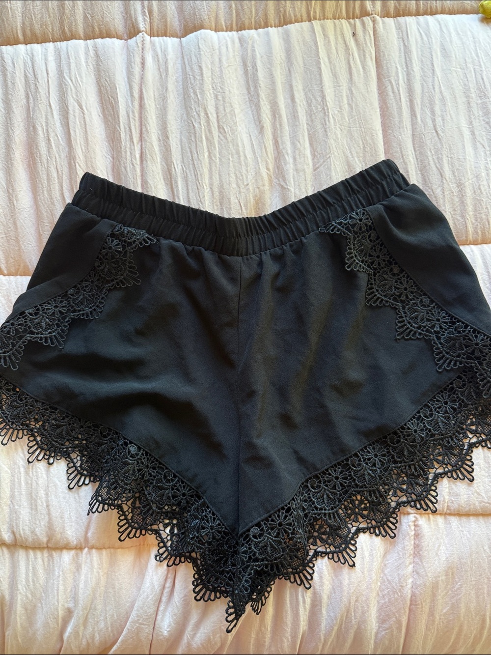 Women's Black Lace-Trim Shorts